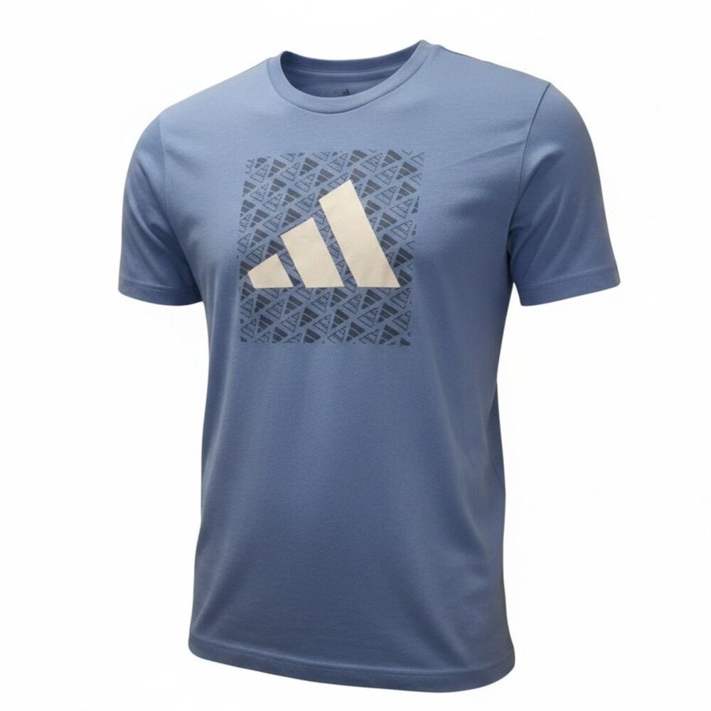 adidas Mens 3 Stripes Casual Tee Light Blue Round Neck Short Sleeve Logo Size M